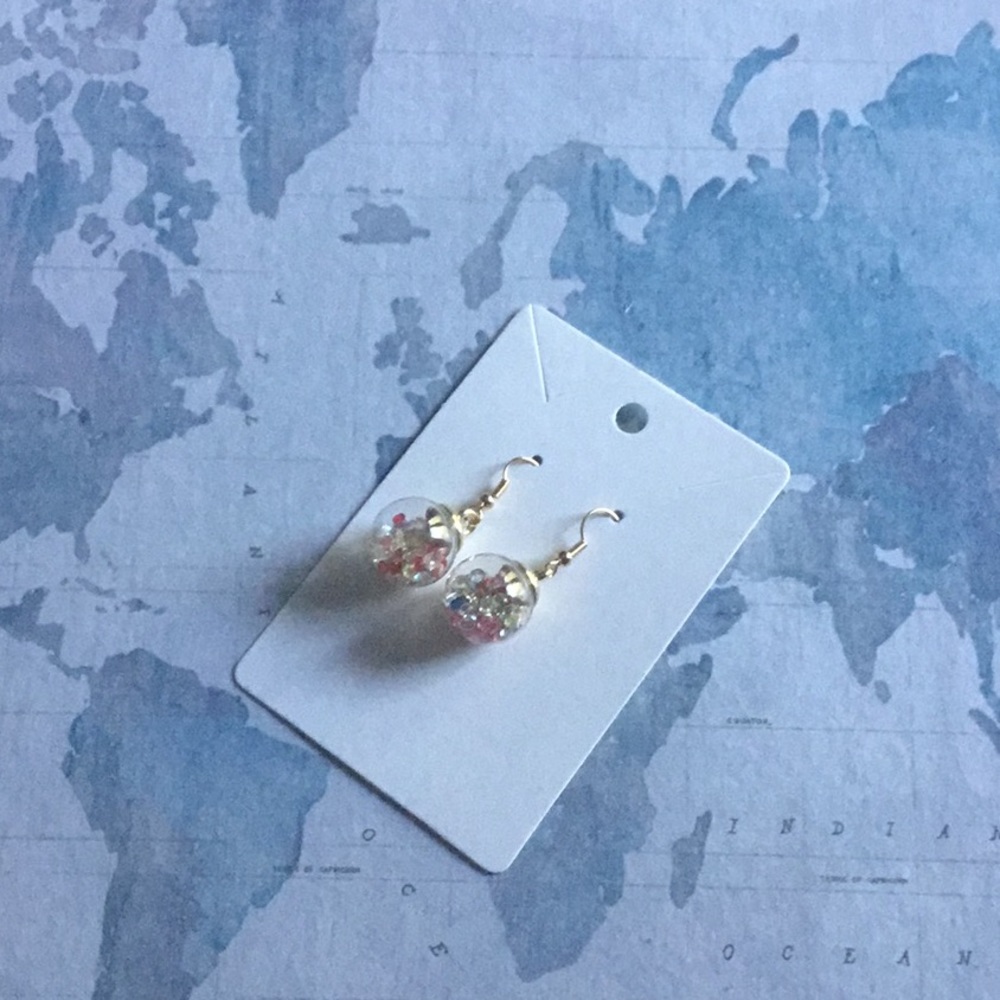 Globe earrings with mini rhinestones- handmade